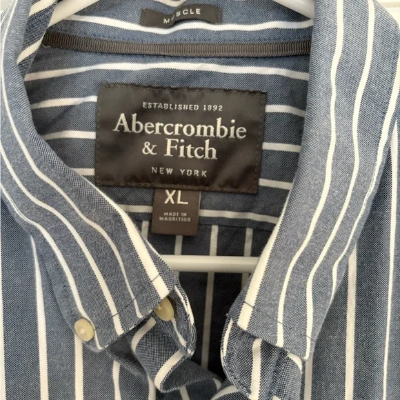 Abercrombie & Fitch Blue Striped Men's XL Button Down Muscle Shirt - Picture 3 of 4